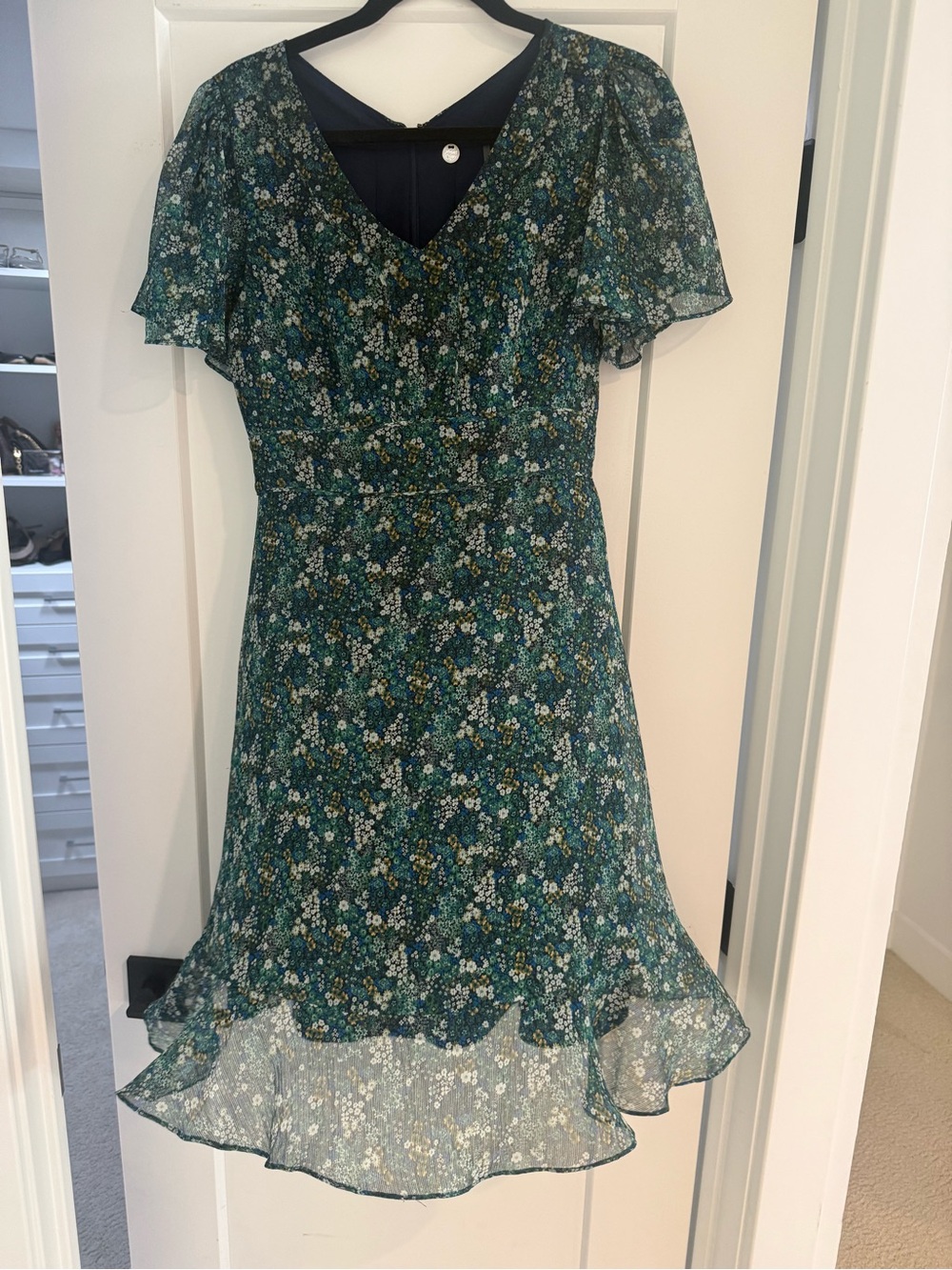 Margaret O'Leary Teal Floral Fit-and-Flare Dress